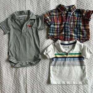 Lot of three boys size 3-6 month dress shirts and collars onsie.